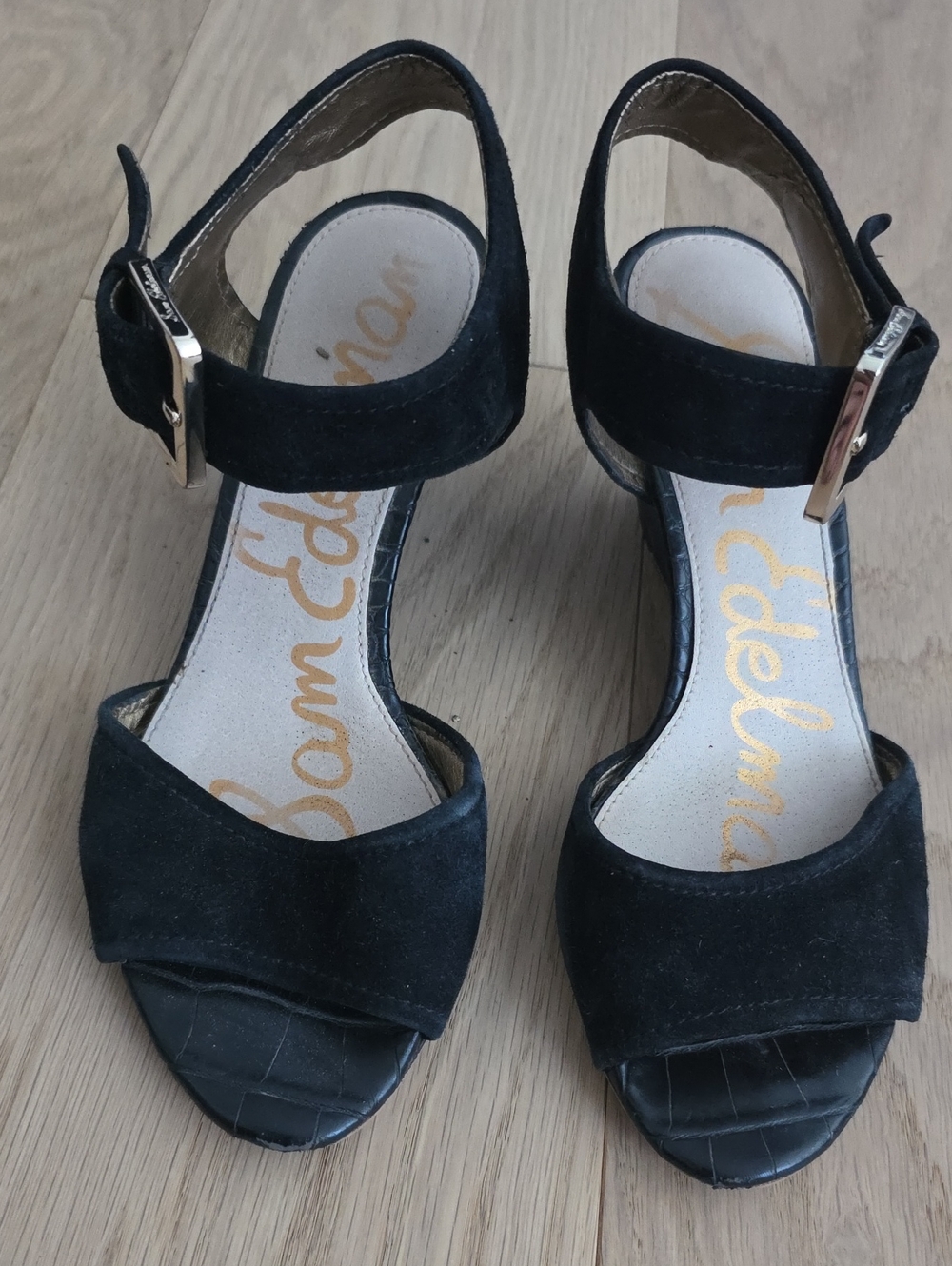 Sam Edelman Black Suede Ankle-Strap Small Wedge